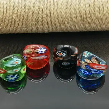 4pcs/Veliko Kitajski stil nakit Mix Barve Lampwork Stekla Murano Obroči 17-19 mm