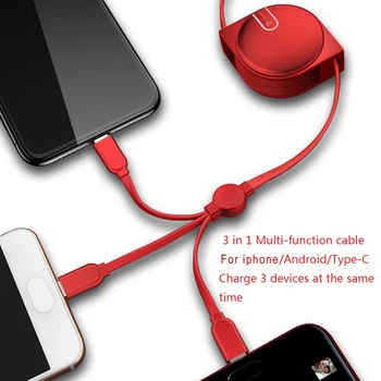 OATSBASF Zložljive Micro USB in Tip C Vrat, Kabel Za Samsung Xiaomi Huawei USB Kabel za iPhone, iPad Kabel za Polnjenje 3 v 1