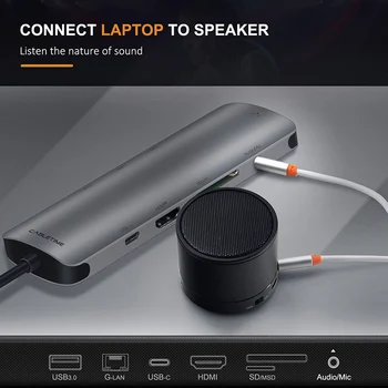 CABLETIME Multi USB C SREDIŠČE za USB 3.0, HDMI Adapter AUX Lan Omrežno Zvezdišče za MacBook Air Matebook X 13 Tip-C Hub C042