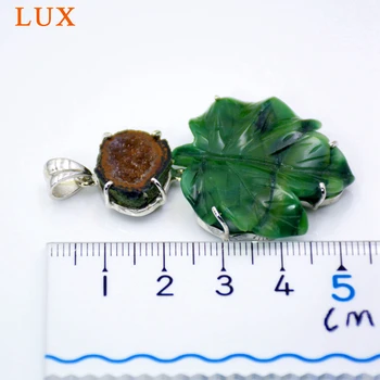 LUXjewelry Ročno izrezljane agates listi obesek naravnih druzy geode čarobne gumbe za ogrlico kar 925 sterling srebrni nakit drusy