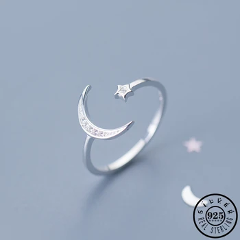 925 Sterling Silver Star Luna Obliko z Majhno Kubičnih Cirkon Kamen Nastavljiv Odprite Prstni Členek Obroči Fine Nakit za Ženske