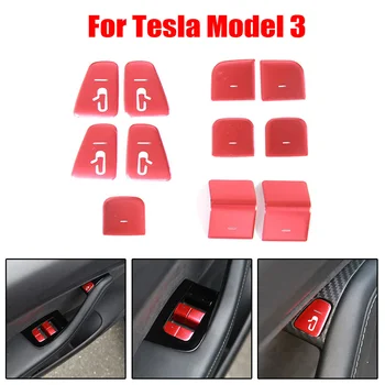 1 Nastavite Gumb Zajema 11 Računalnikov Za Tesla Model 3 2017-2020 Okno Avtomobila Dvigalo Stikalo Gumb Vrata Odprejo Nalepke Trim Aluminij Zlitine