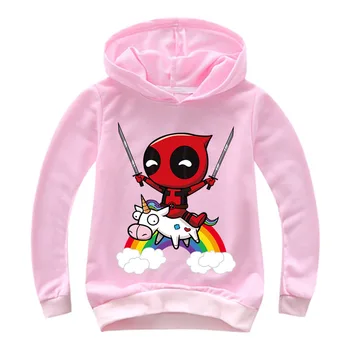 Otroci Sweatshirts Risanka Marvel Deadpool Rainbow Unicorn Print Majica S Kratkimi Rokavi Dojenček Fant Obleke Fant Dekle Hoodies Vrhovi Otroške Kostume
