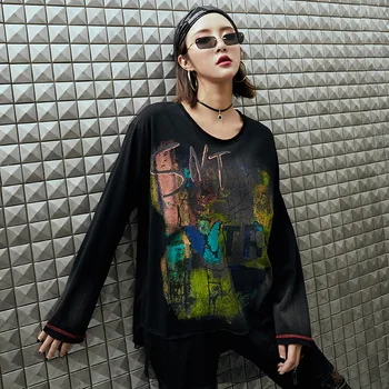 Max LuLu 2019 Moda Japonska Oblikovalec Ženske Seksi Očesa Vrhovi Tee Ženska Gothic T Srajce Natisnjeni Ulične Ženski Prevelik Tshirt