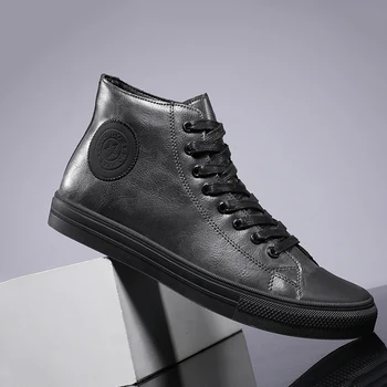 Moške priložnostne čevlji z visoko-top usnje moda pozimi velikosti 46 plus žamet bombaž čevlji, športni čevlji sivo kul študentov