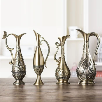 Ustvarjalne vaza retro pav kovinske zlitine zlate/bron/srebrno majhne vaze dekor obrti, steklenica za domov okrasni dodatki