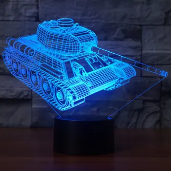 7 Barv Spreminjanje Namizno Svetilko 3D Lučka LED Night Light Tank Obliko Dotik Tabela Lučka za Osvetlitev Stereoskopski