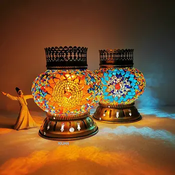Maroko turški Mozaik Lučka za Ročno Vitraž Spalnica namizne Svetilke Baterije Upravlja in Stikalo za LED Brezžični Nočna Lučka