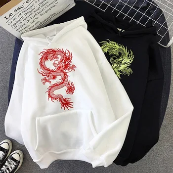 Pozimi nove Ulične vrhovi ženski pulover s kapuco Harajuku letnik Kitajski zmaj tiskanja hoodie Oversize svoboden priložnostne ženske jopice