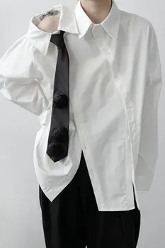 IEFB /oblačila za moške Nišo design nezakonitih dekonstrukcija majica z dvojno izrez svoboden velika velikost črno beli vrhovi moški 9Y3978