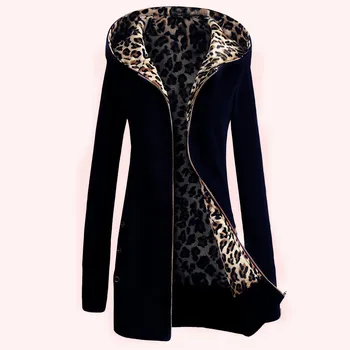Nova Moda 2020 Jeseni, Pozimi Ženske Ženske Leopard Hooded Runo Suknjič Zip Gor o Vratu Plašč Vrhnja oblačila S-2XL Visoke Kakovosti