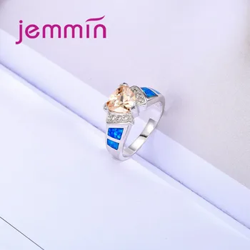 Blue Fire Opal Obročev z Oranžno AAA CZ Crystal Ring Za Ženske Modni Posla Poročni Nakit blagovne Znamke