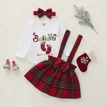 NAS Jesenski Oblačila za Malčke Baby Girl Obleke Božič Romper + Trak Obleko + Pokrivala Stranka Oblačila, ki 0-18 mesecev