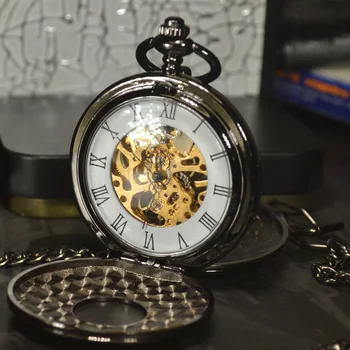TIEDAN Dvojni Obraz Steampunk Okostje Mehanske Žepne Ure Moških Starinsko Luksuzne blagovne Znamke Ogrlica Žep & Fob Watch Verige