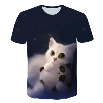 Poletje risanka čarobno mačka otroci T shirt 3D moda fant, dekle smešno luštna mačka ulične kratek rokav vrhovi