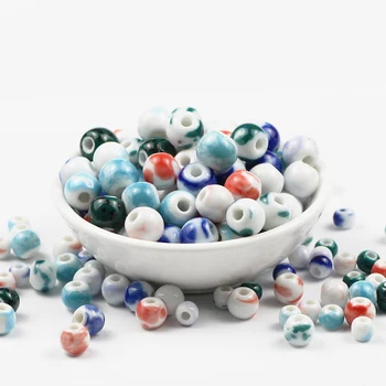 JHNBY 100 kozarcev Glaze Keramične kroglice 6/8/10 MM Okrogle modre in bele porcelanaste Svoboden kroglice za Nakit, zapestnice, zaradi česar DIY Ugotovitve