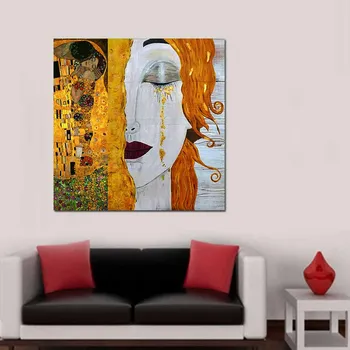 Visoko Kakovost Gustav klimt, ki jih Zlate Solze Oljna slika na Platnu Strani Paineted Abstraktna Slika Ženska Stenske Slike Doma Stenski Dekor