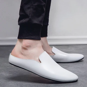 Zunanji moških usnje udobno pol čevlji za moške stran natikači blagovne znamke oblikovalec italijanski mens priložnostne čevlji vroče prodaje ayakkabi w5