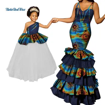 Afriška Oblačila Ankara Tiskanja Dolge Obleke za Ženske Z Čipke Mama in Hči Obleko Dashiki Afriške Design Oblačila WYQ288