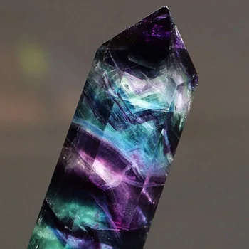 1Pcs Mavrica Kristalno Naravnih Fluorite Doma Dekor Prugasta Quartz Crystal Heksagonalna Točke Gladko Prizmo Palico Za Zdravljenje