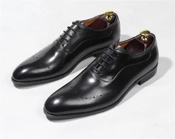 Poslovni bullock vklesan obleko, čevlji ročno moških oxford čevlji čipke-up konicami prstov vse tekme goodyear čevlji
