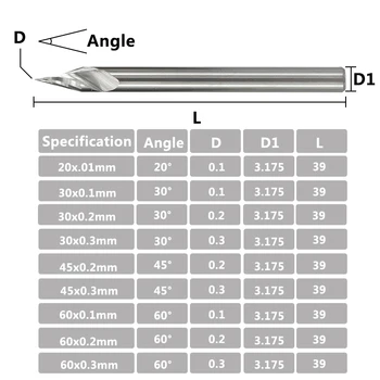 XCAN Graviranje Bitov 3.175 mm Kolenom Koncu Rezkanje Rezalnik 20/30/45/60 Stopinj Nasvet 0.1 0.2 0.3 mm Karbida 3D Rezkanje Bit