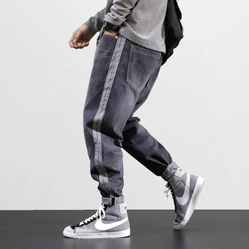 Korejskem Slogu Modne Moške Jeans Retro Sivo Ohlapno Fit Harem Hlače Big Velikost 28-42 Trak Oblikovalec Hip Hop Kavbojke Moški Svinčnik Hlače