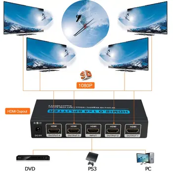 HDMI 1x4 Splitter 3D Ultra HD 4Kx2K@60Hz 18Gbps HDCP2.2 1in4 iz 4 Način, HDMI Splitter Za HDTV in Visoke ločljivosti Zaslona