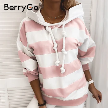 BerryGo Priložnostne trak svoboden ženski pulover s kapuco Fashion lace padla z ramen sleeve Hooded Majica Jeseni, pozimi svoboden plašč 2020