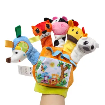 5 KOS Srčkan Cartoon Živali Prst Lutkovno Puzzle igrače za 0-2 let Plišastih Otrok Lutke Otroka Povejte Zgodbo Rekvizitov, Fantje, Dekleta, Polnjene
