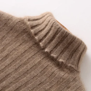 Ženske Turtleneck Puloverji Mink Kašmir prugasta polno kratkimi rokavi moda tanek pulover mehko toplo zimski pulover osnovne majice