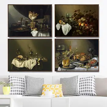 Doma Dekoracijo Umetnosti Stenske Slike Amo Dnevno Sobo, Poster Tiskanje Platna Slike Netherlandish Pieter Claesz Ognjeni