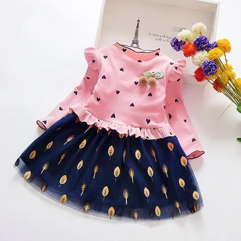 Nova Moda Za Malčke Fant Dekle Obleko Srce Listi Priložnostne Obleke Iz Enega Kosa Otrok Deklice Dolg Rokav Obleke Princess Sundress 1-8