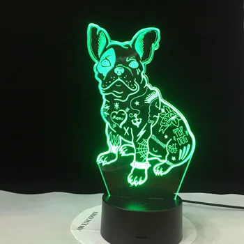 Buldog 2019 francoski Srčkan Ljubezen Kuža 3D LED Namizna Svetilka RGBw Noč Svetlobe Desk USB Lučka za Daljinsko upravljanje Doma Dekor Darilo za Otroke
