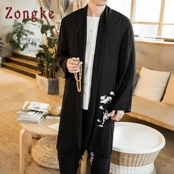 Zongke Kitajski Žerjav Vezenje Dolgo Kimono Jopico Plašč Japonski Kimono Moški Suknjič Ulične Mens Kimono Jakna Moški 2021 Nova