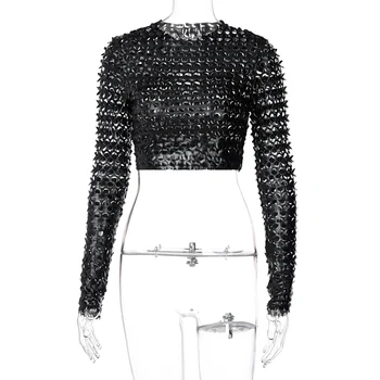 Hirigin 2020 Long Sleeve Solid Votlih Iz prozorne Tshirt Vrh Jeseni, Pozimi Ženske Fashion Sexy Party Klub Obleke