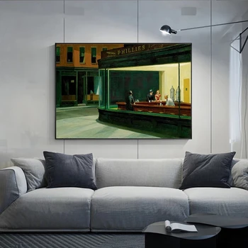 Slavni slika Edward Hopper Nighthawks Platno Slikarstvo Plakatov in Fotografij Wall Art za Dnevni Sobi Doma Dekor (Brez Okvirja)
