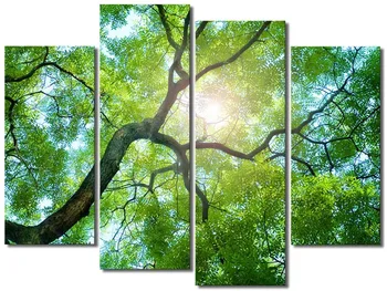 4 plošči Zeleno drevo Slikarsko Platno Stenskih slikah, Doma Dekoracijo dnevne Sobe Platno, Tisk Moderno Slikarstvo