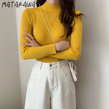 MATAKAWA Pol-visoko Vratu Ženske Pulover Jeseni Leta 2020 Notranje Slim Tanek Barva Ženski Puloverji Dolgo sleeved Vrh Dno