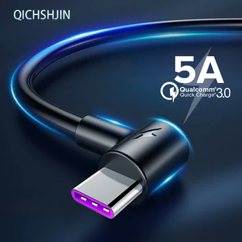 5A USB Tip C Kabel Super Hitro Polnjenje Za Samsung Huawei P30 P20 Xiaomi mi 10 9 8 USBC veliko polnjenje za 90 Stopinj Kabel Tip-C Cabo