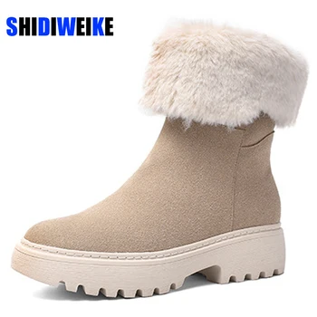 2021 Zimske ženske škornji kvadratnih pete sneg škornji plišastih sneg škornji toplo platformo Jate slip čevlji ženska Ženska AC122