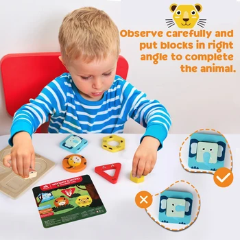 Coogam Lesene Živali Sortiranje & Zlaganje Igrače, Obliko, Barvo Priznanje Bloki Ujemanje Puzzle Igre Darilo za Malčka Otroci