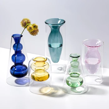 Skandinavski slog Pisane Steklo, Prozorno Vaza Cvetlični Aranžma Hydroponic Ribogojstvo, Steklenica za Domov Dnevna Soba Dekoracijo Mize