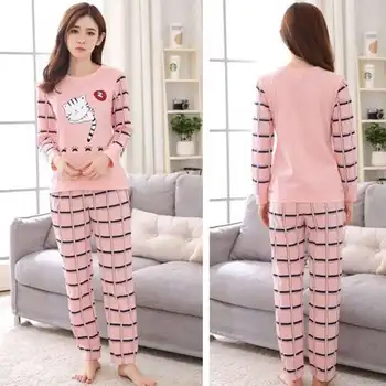 ženske pižame nastavite sladko risanka tiskanja dame dolgo sleeved hlače za Prosti čas obrabe nastavite velikost udobno pižamo obleko