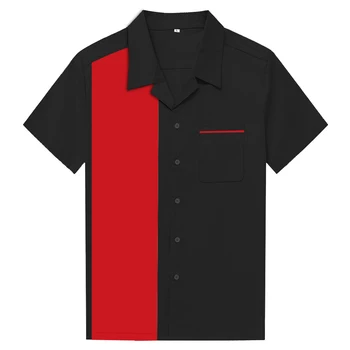 1950 Rockabilly Stila Moških srajc Novo Črno Z Off Bele Plošče Prvotni Načrt Bowling Srajce Stranka Prom Obleke, ki NAM velikost