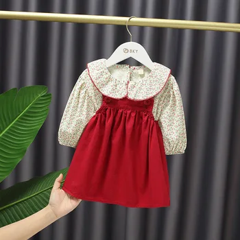 Baby dekleta sladko cvjetnim lutka ovratnik shirt + trak krilo obleko, dvodelno, jeseni Otrok princesa obleko Otroci