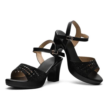 GKTINOO 8 cm Visoke Pete Sandala Ženske Pravega Usnja Čevlji Votlih Sandali Nosorogovo Platformo 2020 Novo Open Toe ženske sandali