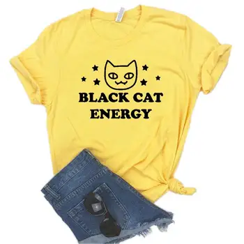 Black cat energije Halloween Tiskanja Ženske tshirt Bombaž Priložnostne Smešno majica s kratkimi rokavi Za Yong Dama Dekle Top Tee 6 Barv Spusti Ladje NA-409