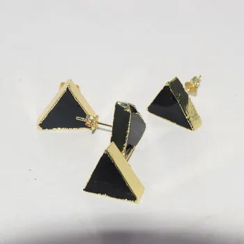 Naravni Črni Obsidian Kamen trikotnik stud uhani za ženske do leta 2020 čare predpisovanjem ploščo gem kamni, nakit, ženski lep