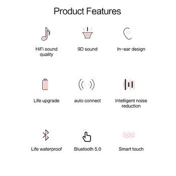 F9-9 TWS Brezžični LED Zaslon Bluetooth Slušalke Touch Kontrole 9D Stereo Slušalke Z Mikrofonom Sport Slušalke Nepremočljiva Čepkov